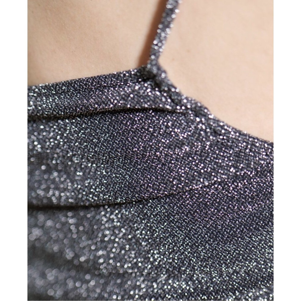 Sparkly Gray Spaghetti Strap Bodycon Dress Ruched Cocktail Party Glam size S - Picture 6 of 9
